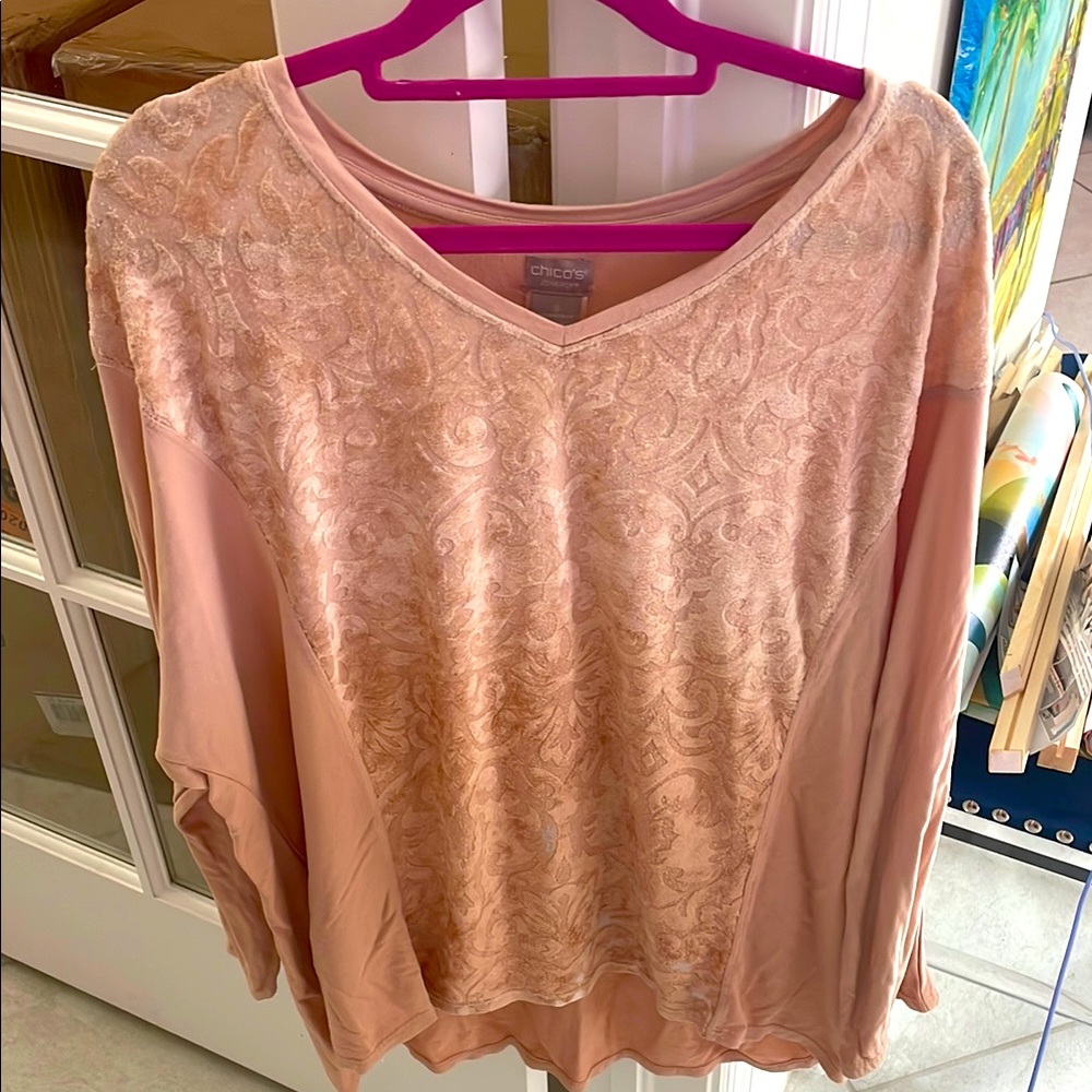 Chico's Pink Boxy Blouse with V-Neck